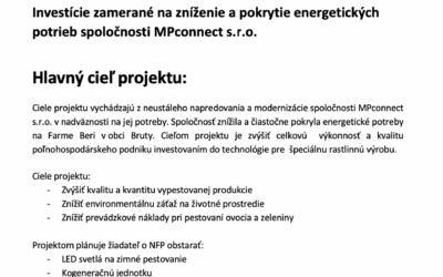 Investície zamerané na zníženie a pokrytie energetických potrieb spoločnosti MPconnect s.r.o.